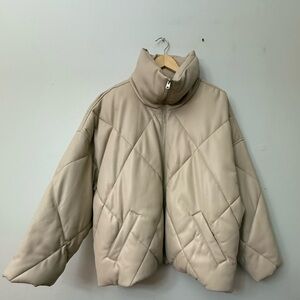 Abercrombie & Fitch Beige Quilted Leather Jacket